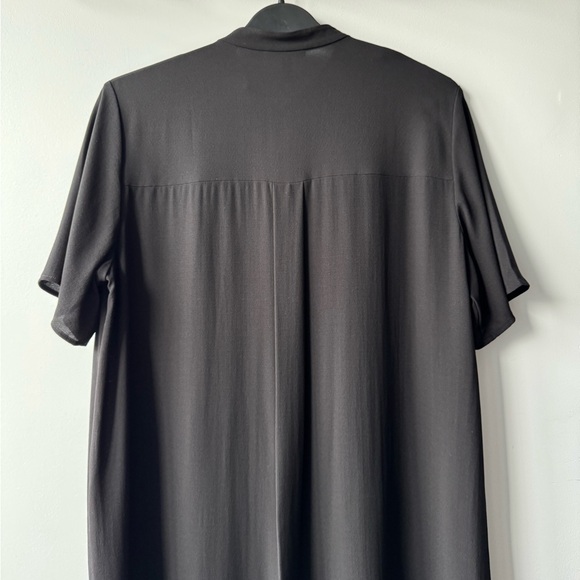 Eileen Fisher 100% Silk Mandarin Collar Button Down Shirt Dress Black - M - Picture 10 of 16